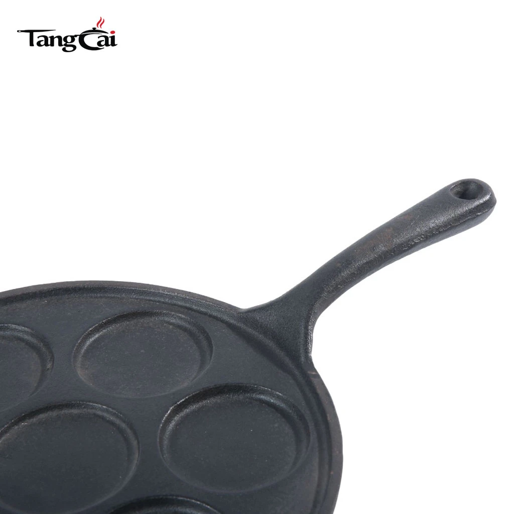 미니 7 컵 팬케이크 메이커 팬,7 개의 2.5"직경 섹션이 있는 사전 양념 아침 주철 플렛 팬