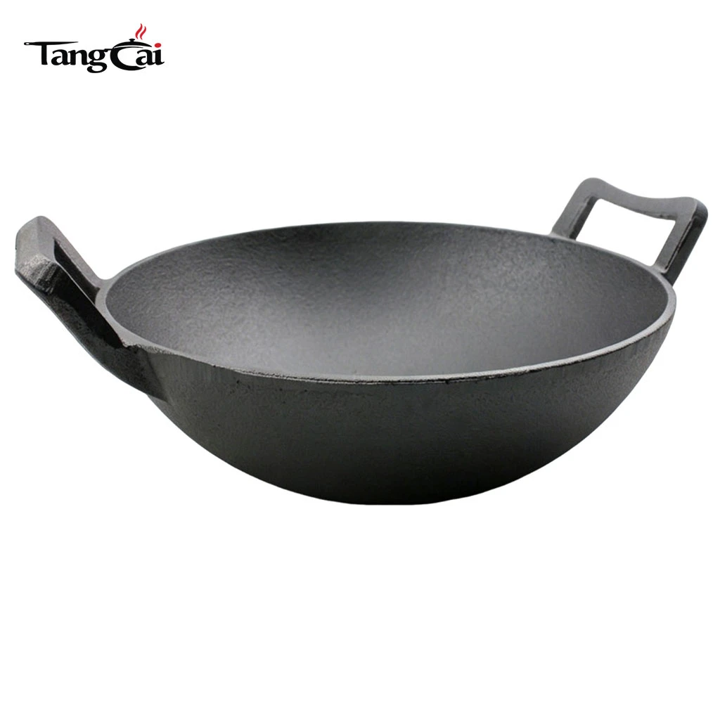 볶음,찜 및 야외 요리를위한 대형 붙지 않는 주철 중국 냄비 팬