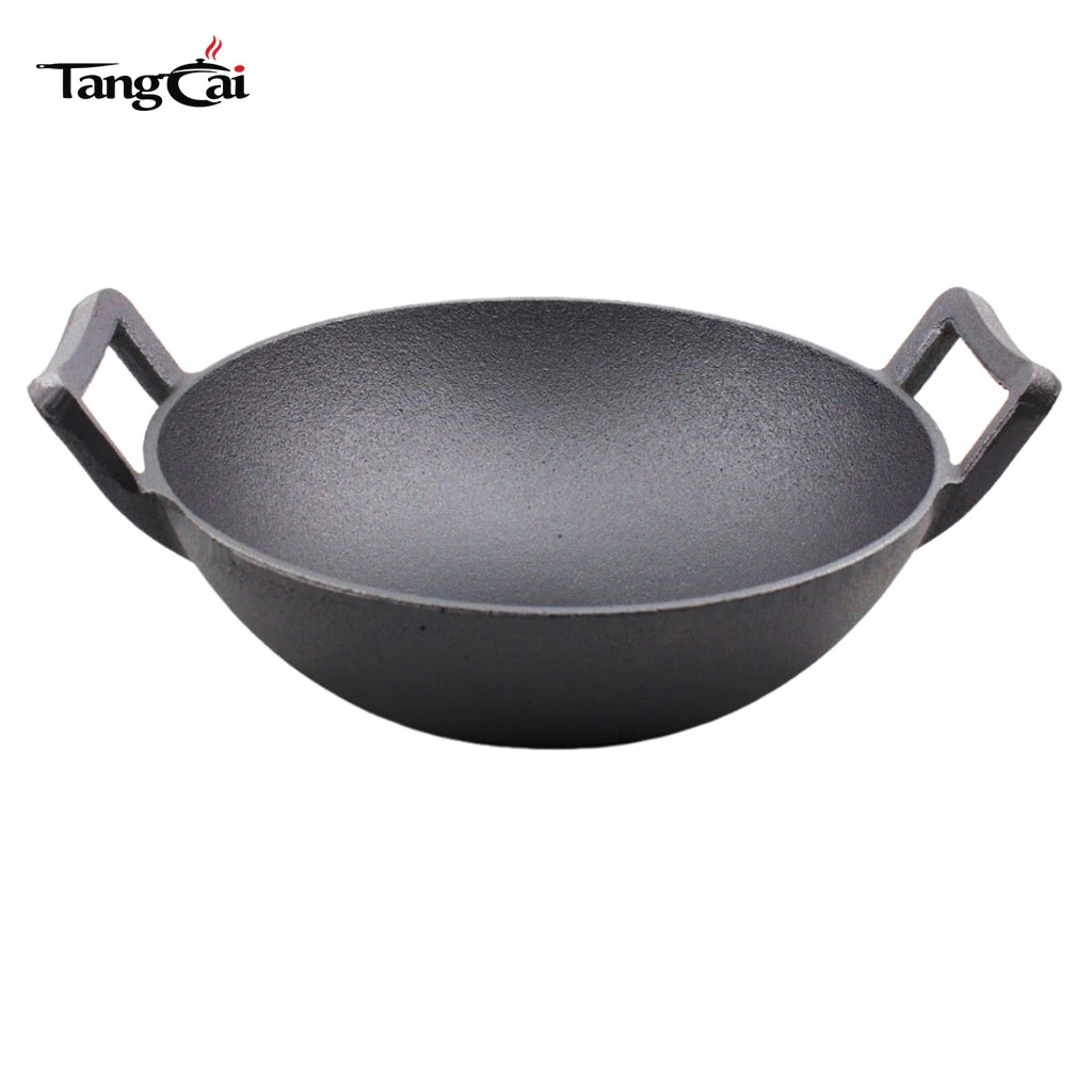 볶음,찜 및 야외 요리를위한 대형 붙지 않는 주철 중국 냄비 팬