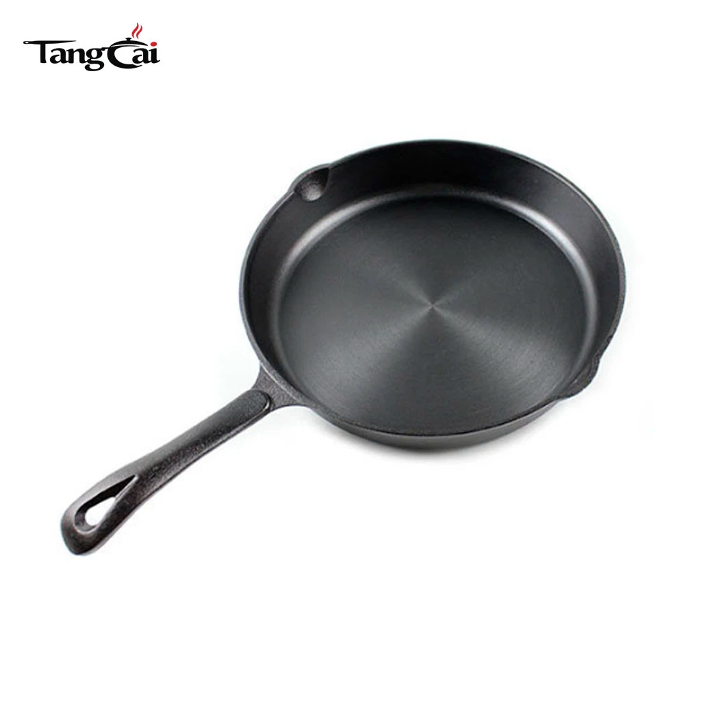 손잡이를 가진 매끄러운 닦은 전 맛을 낸 무쇠 프라이팬