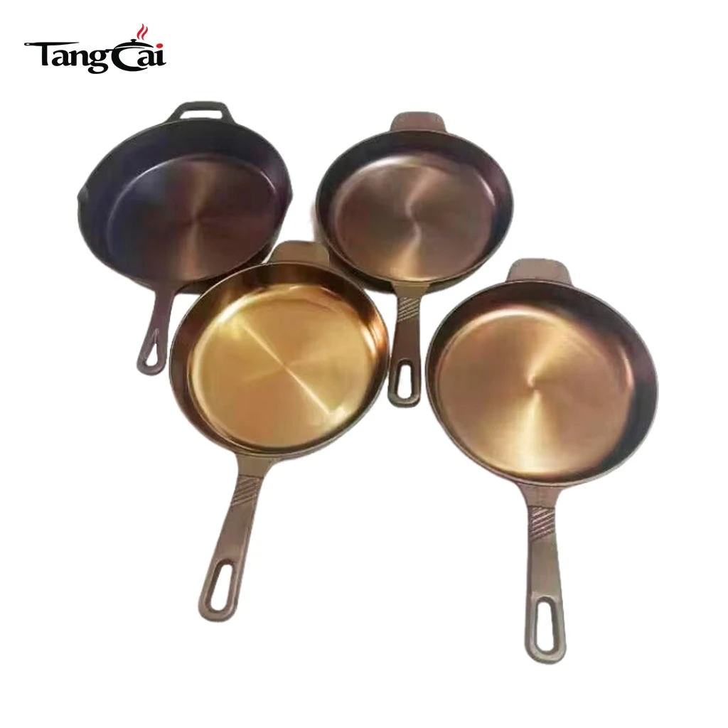 손잡이를 가진 매끄러운 닦은 전 맛을 낸 무쇠 프라이팬